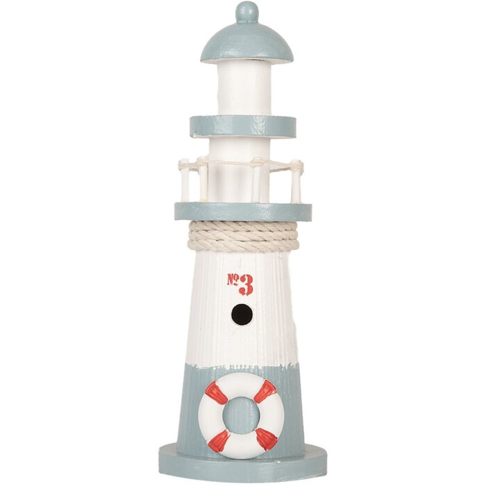 Clayre & Eef 6H2404 Декоративный маяк бело-голубой Ø 8 x 22 см дерево МДФ