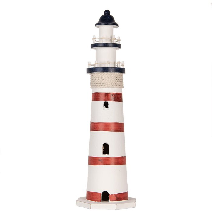 Clayre & Eef Декоративный маяк бело-красный Ø 15x48 см МДФ дерево