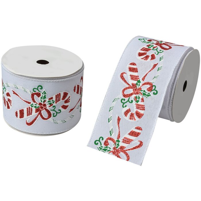 Clayre & Eef LI0133 Weihnachtsschleifenband 6,3 cm x 5 m Weiß Rot Grün