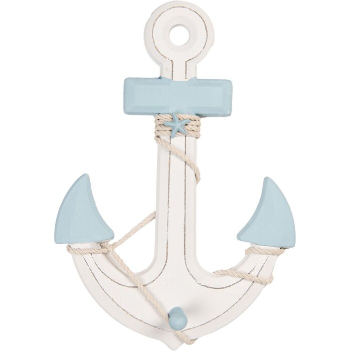 Clayre & Eef Украшение Якорь 22x5x33 см бело-голубой МДФ дерево морское