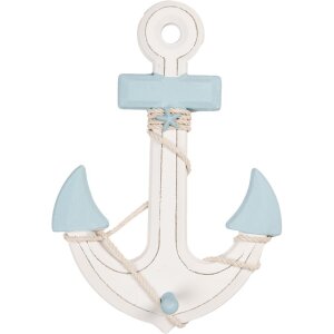Clayre & Eef Украшение Якорь 22x5x33 см бело-голубой МДФ дерево морское