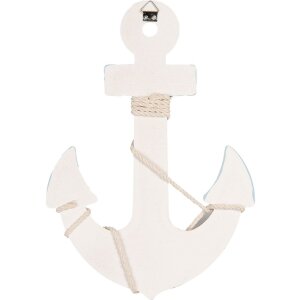 Clayre & Eef Украшение Якорь 22x5x33 см бело-голубой МДФ дерево морское