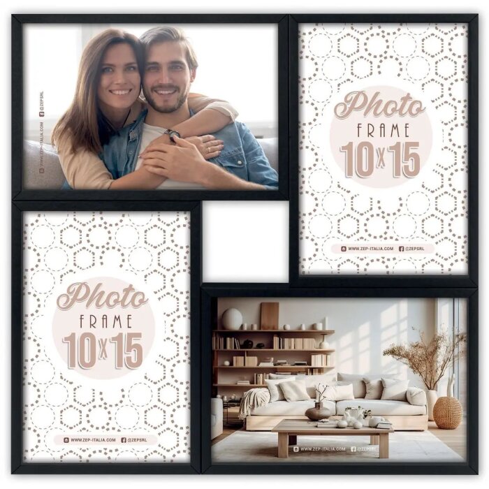 ZEP Рамка из МДФ Бари черная для 4 фотографий 10x15 см