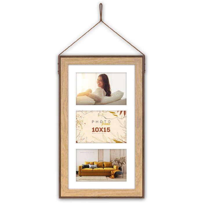 ZEP Fotogalerie Lugo Bilderrahmen für 3 Fotos 10x15 cm Holzoptik Wandaufhängung