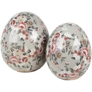 Clayre & Eef 6CE1972L Dekoration Ei Keramik Grau Rosa Weiß Ø 14x16 cm