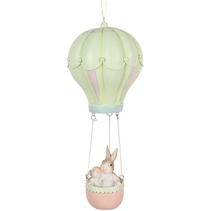 Clayre & Eef Deko-Anhänger Kaninchen Heißluftballon Beige Grün Ø14x34cm