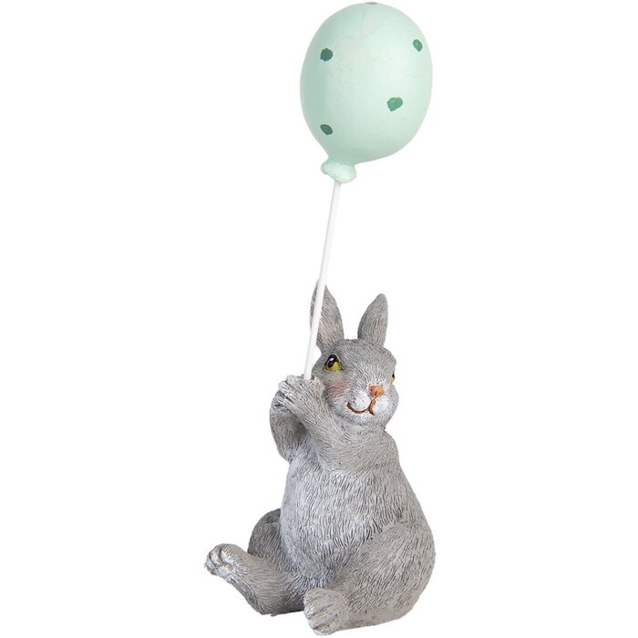 Clayre & Eef Deko-Kaninchen mit Ballon Grau 7x6x18 cm Osterdeko Landhausstil