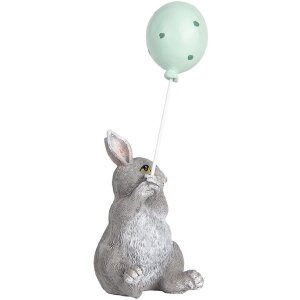 Clayre & Eef Deko-Kaninchen mit Ballon Grau 7x6x18 cm Osterdeko Landhausstil
