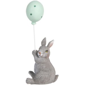 Clayre & Eef Deko-Kaninchen mit Ballon Grau 7x6x18 cm Osterdeko Landhausstil