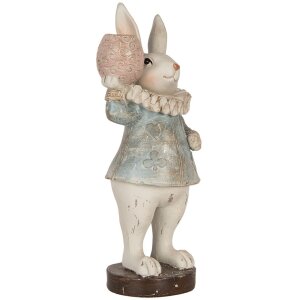 Clayre & Eef Deko-Kaninchen Landhausstil Beige Blau 11x10x28 cm Polyresin