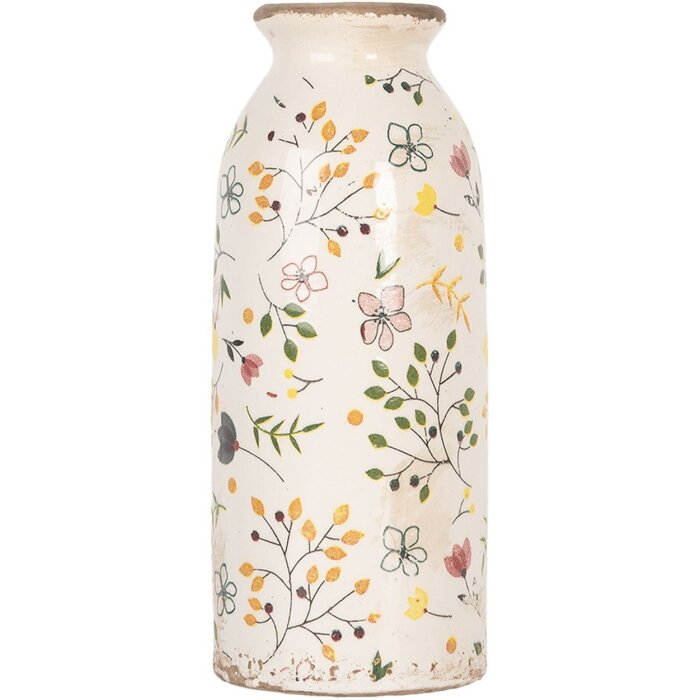 Clayre & Eef Keramikvase Ø 8x20 cm Beige Rosa Landhausstil Vintage