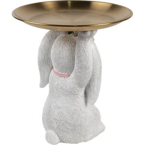 Clayre & Eef Dekoration Kaninchen mit Schale Weiß Gold Ø 21 cm Polyresin