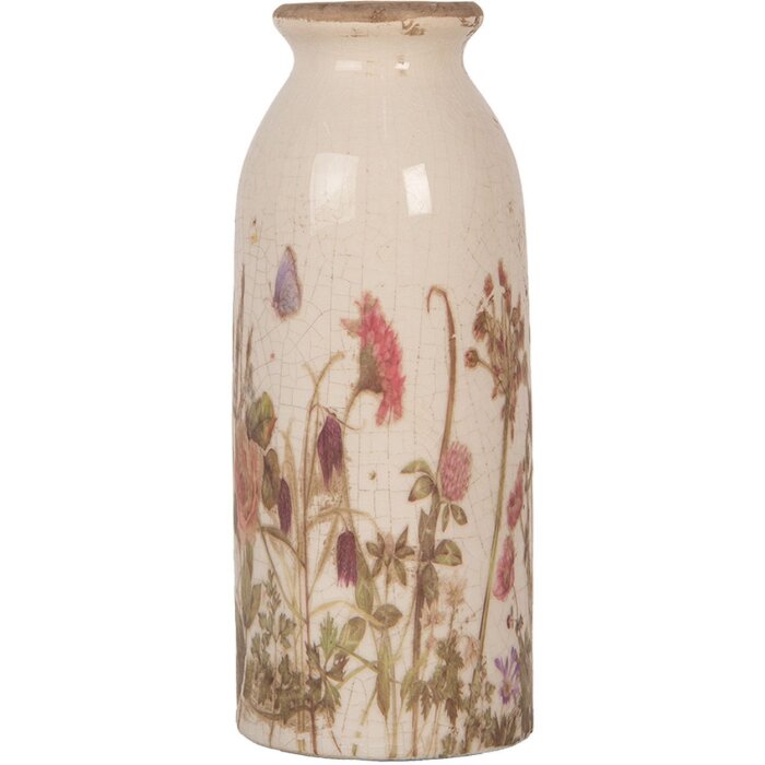 Clayre & Eef 6CE2029 Keramikvase Beige Rosa Grün Ø8xH20cm Vintage Design