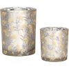 Clayre & Eef 6GL4966 Набор из 2 держателей для чайных ламп из стекла с серым цветочным узором Ø 7x8 10x13 см