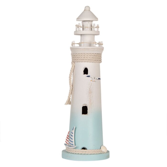 Clayre & Eef Декоративный маяк бело-голубой Ø 13x42 см МДФ дерево морское украшение