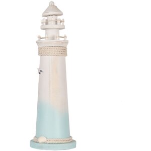 Clayre & Eef Декоративный маяк бело-голубой Ø 13x42 см МДФ дерево морское украшение