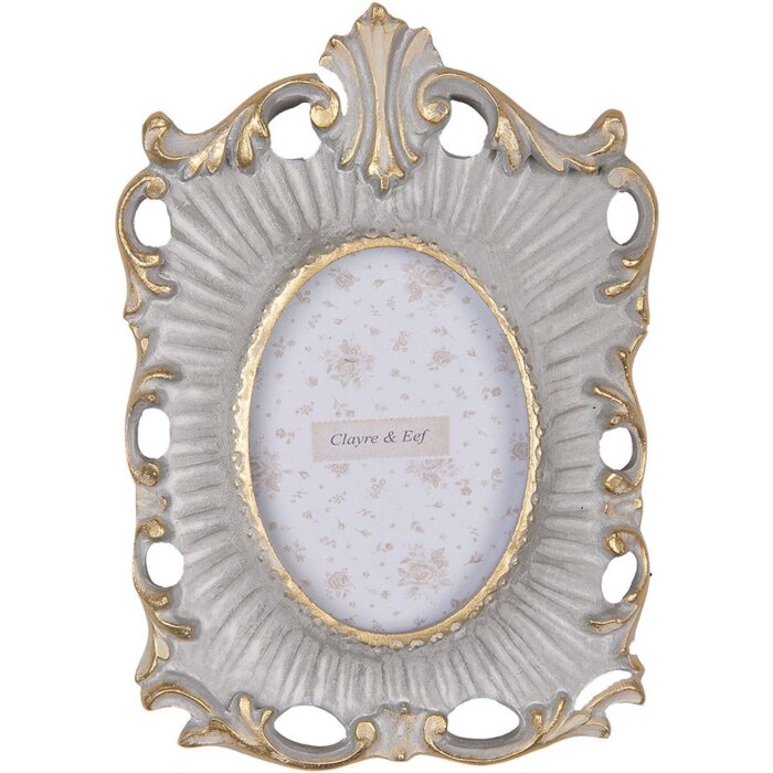 Clayre & Eef 2F1219 Fotorahmen Grau Gold 12x16 cm Vintage Bilderrahmen