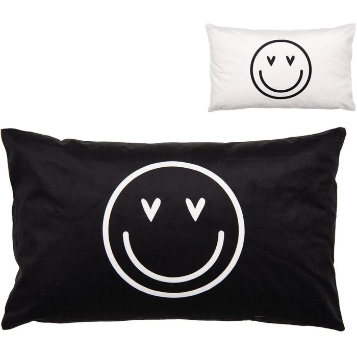 Clayre & Eef BHS36-3 Чехол для подушки 30x50 см черно-белый смайлик