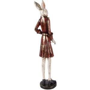 Clayre & Eef Декоративный кролик бежево-красный 12x12x53 см Полирезиновая фигурка животного