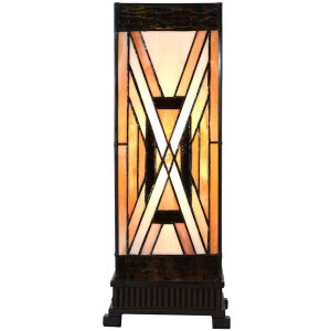 LumiLamp 5LL-6359 Tiffany Tischlampe Braun Beige 17x17x44 cm E27 40W