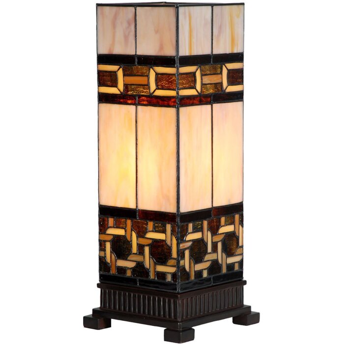 LumiLamp 5LL-6360 Tiffany Tischlampe Beige Braun 44cm E27 Glas Polyresin