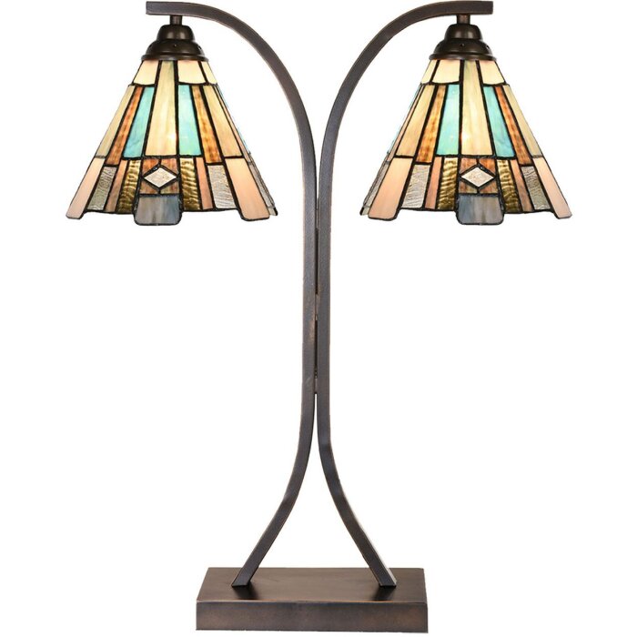 LumiLamp 5LL-6368 Tiffany Tischlampe Braun Blau 48x19x57cm E27 2x60W