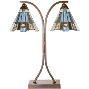 LumiLamp 5LL-6368 Tiffany Tischlampe Braun Blau...