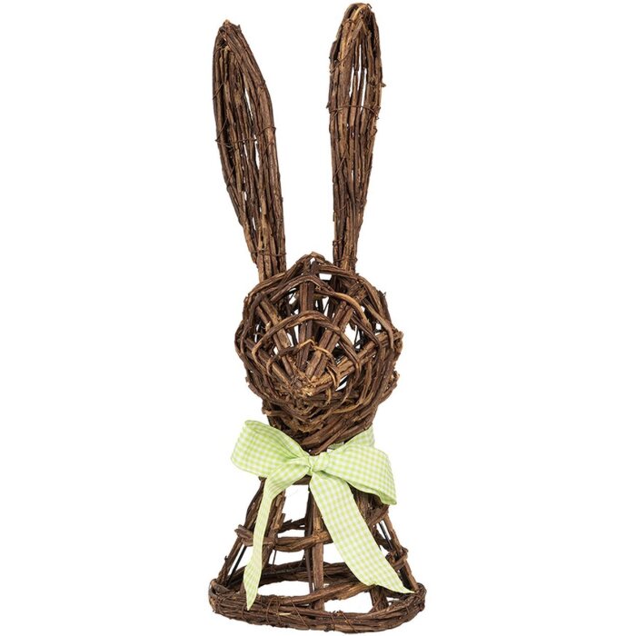 Clayre & Eef Deko-Kaninchen Rattan 17x17x40 cm mit Schleife Landhausstil
