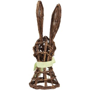 Clayre & Eef Deko-Kaninchen Rattan 17x17x40 cm mit Schleife Landhausstil