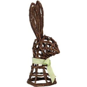 Clayre & Eef Deko-Kaninchen Rattan 17x17x40 cm mit Schleife Landhausstil