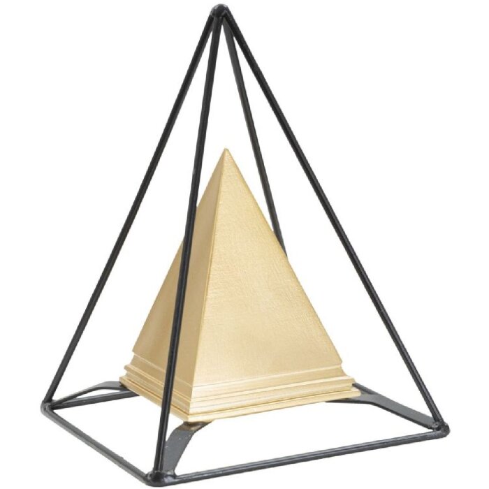 Mauro Ferretti Skulptur Pyramide mit Metallrahmen 15x15x21 cm gold-schwarz