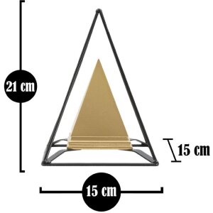 Mauro Ferretti Skulptur Pyramide mit Metallrahmen 15x15x21 cm gold-schwarz