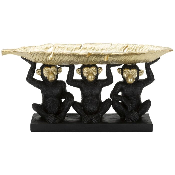 Mauro Ferretti Декоративная фигурка обезьяны трио с чашей из листьев 43x15.7x20 см черное золото