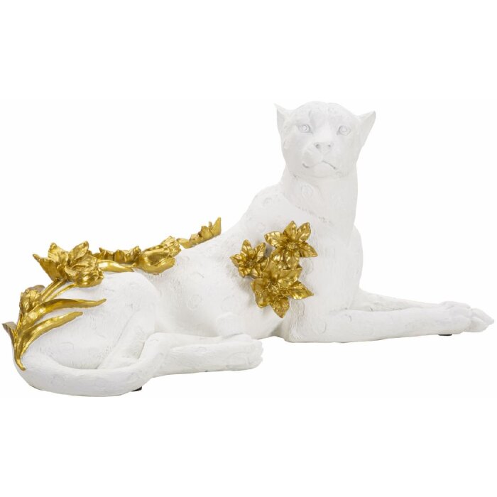 Mauro Ferretti Dekoskulptur Leopard 53x21,5x24 cm weiß gold glänzend