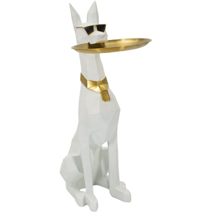 Mauro Ferretti декоративная скульптура собака Ори с подносом 27x51x74 см белое золото