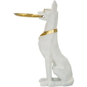 Mauro Ferretti декоративная скульптура собака Ори с подносом 27x51x74 см белое золото
