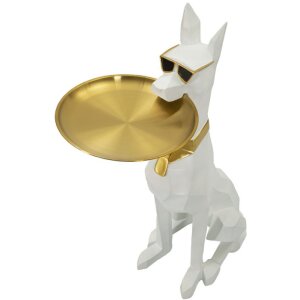 Mauro Ferretti декоративная скульптура собака Ори с подносом 27x51x74 см белое золото