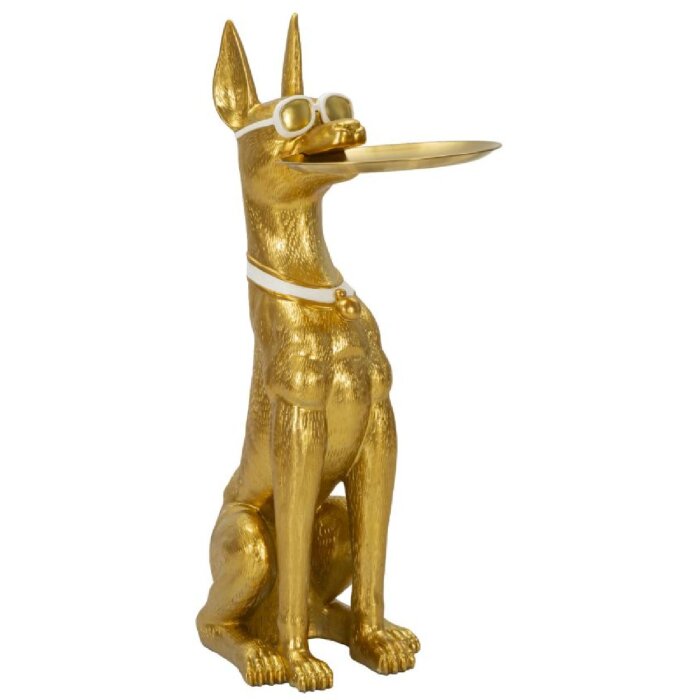 Mauro Ferretti Dekoskulptur Hund Pit mit Tablett 30x64x91 cm gold