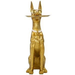 Mauro Ferretti Dekoskulptur Hund Pit mit Tablett 30x64x91 cm gold