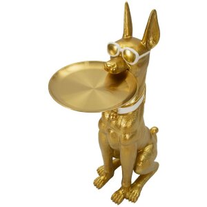 Mauro Ferretti Dekoskulptur Hund Pit mit Tablett 30x64x91 cm gold