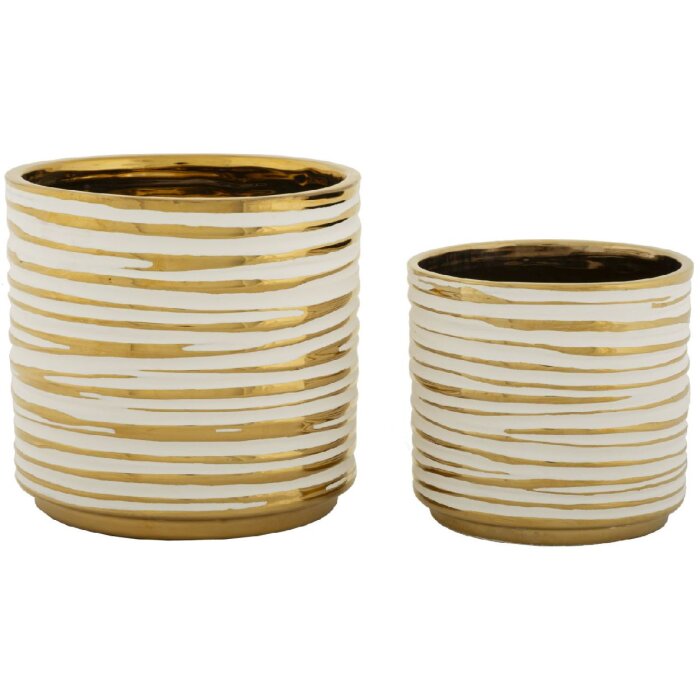 Mauro Ferretti Набор цветочных горшков Blom из 2 частей Ø 23x22 см и Ø 18x17,5 см белое золото