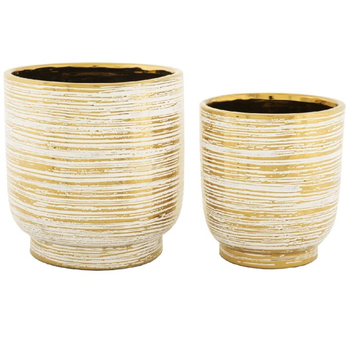 Mauro Ferretti Blumentopf-Set Melodie 2-teilig Ø 23x24 cm & Ø 17,5x19 cm weiß gold