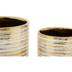 Mauro Ferretti Blumentopf-Set Melodie 2-teilig Ø 23x24 cm & Ø 17,5x19 cm weiß gold