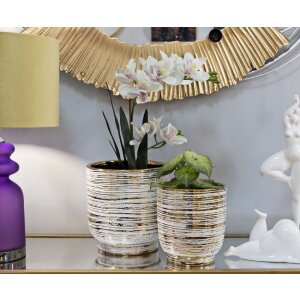 Mauro Ferretti Blumentopf-Set Melodie 2-teilig Ø 23x24 cm & Ø 17,5x19 cm weiß gold