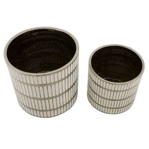 Mauro Ferretti Blumentopf-Set Ray 2-teilig Ø 22,5x24 cm & Ø 18x19 cm weiß silber
