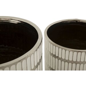 Mauro Ferretti Blumentopf-Set Ray 2-teilig Ø 22,5x24 cm & Ø 18x19 cm weiß silber