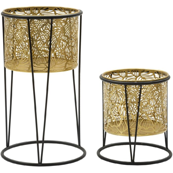 Mauro Ferretti Blumenständer Leavy 2er-Set Ø 21x40 und 19x22 cm gold schwarz