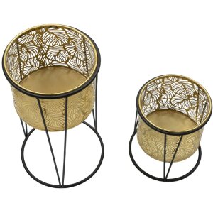 Mauro Ferretti Blumenständer Leavy 2er-Set Ø 21x40 und 19x22 cm gold schwarz