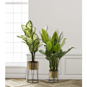 Mauro Ferretti Blumenständer Leavy 2er-Set Ø 21x40 und 19x22 cm gold schwarz