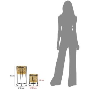 Mauro Ferretti Blumenständer Leavy 2er-Set Ø 21x40 und 19x22 cm gold schwarz